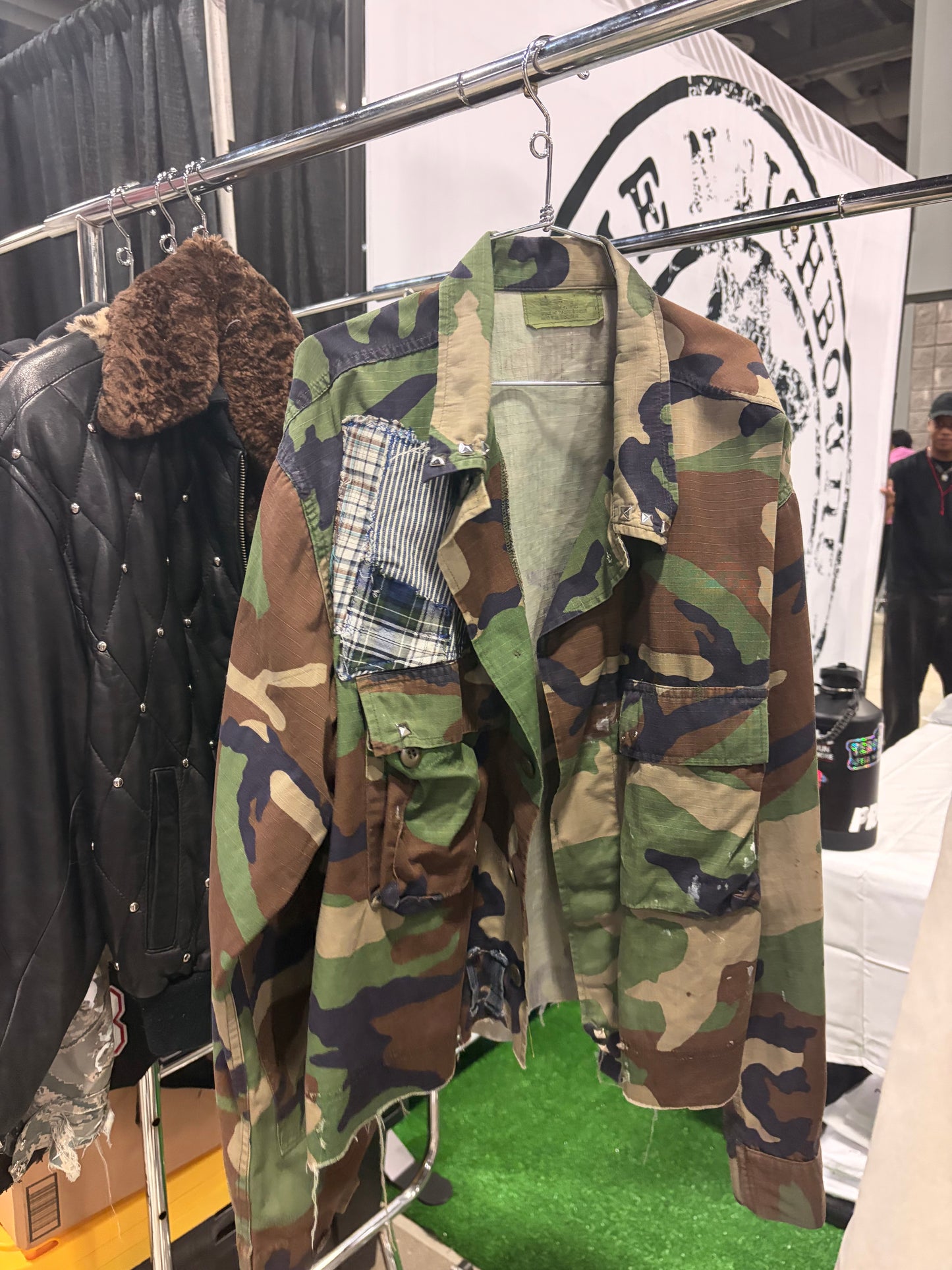 Cropped patchwork army jacket