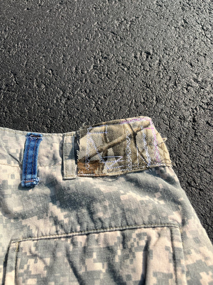 Patchwork digital camo shorts